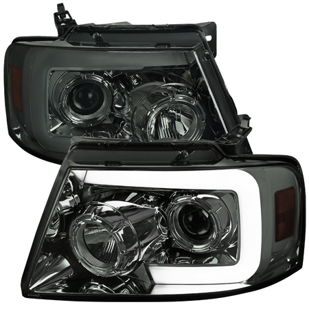 SPEC-D TUNING 04-08 Ford F150 Projector Headlights- Chrome Housing With Smoked Lens 2LHP-F15004G-SQ-RS